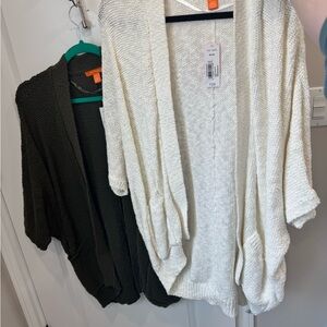 Women's Open-Front Chunky Cardigan Sweaters - Cream and Olive